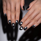 Shimmer Black Short Round Press On Nails