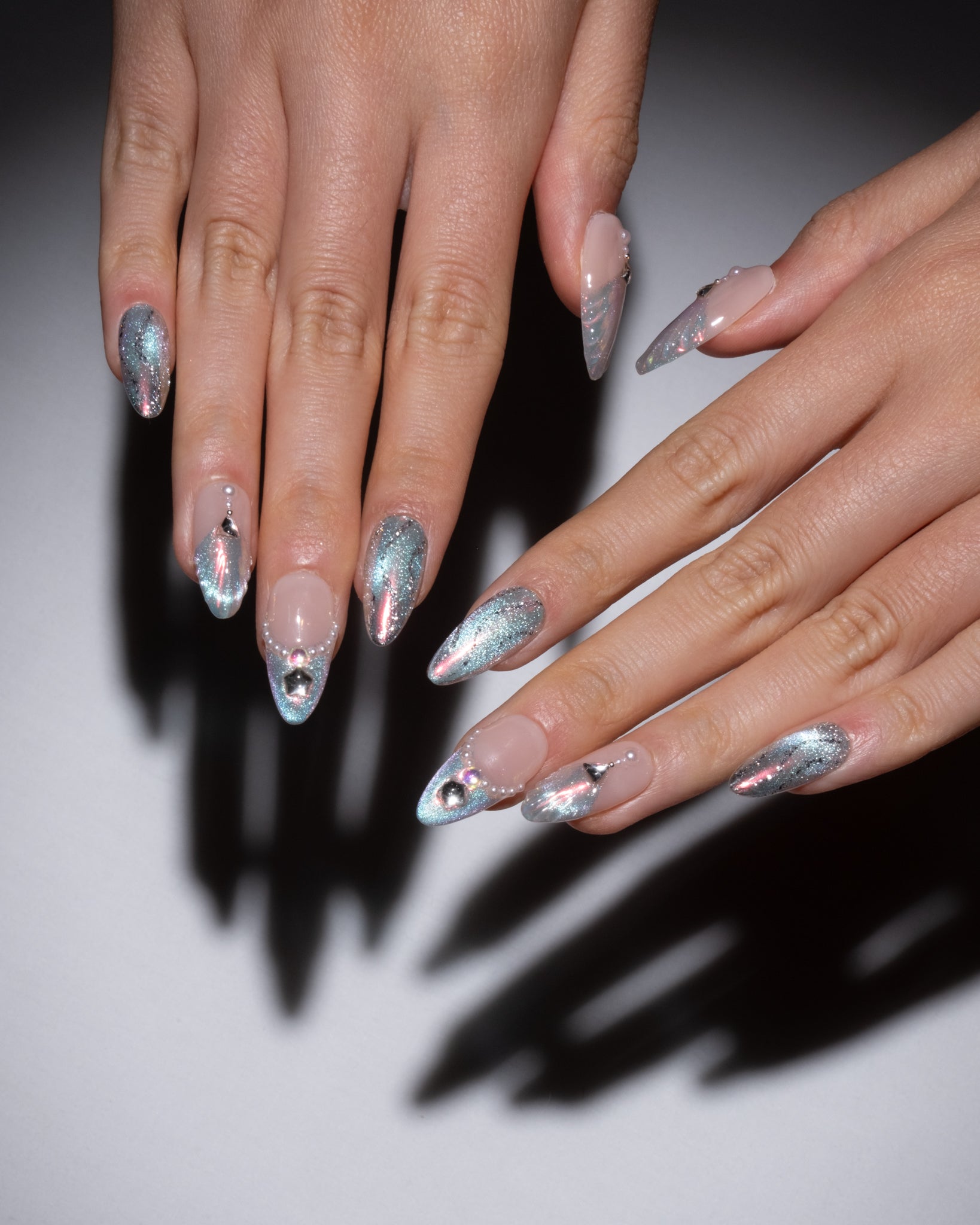 glitter blue press on nails