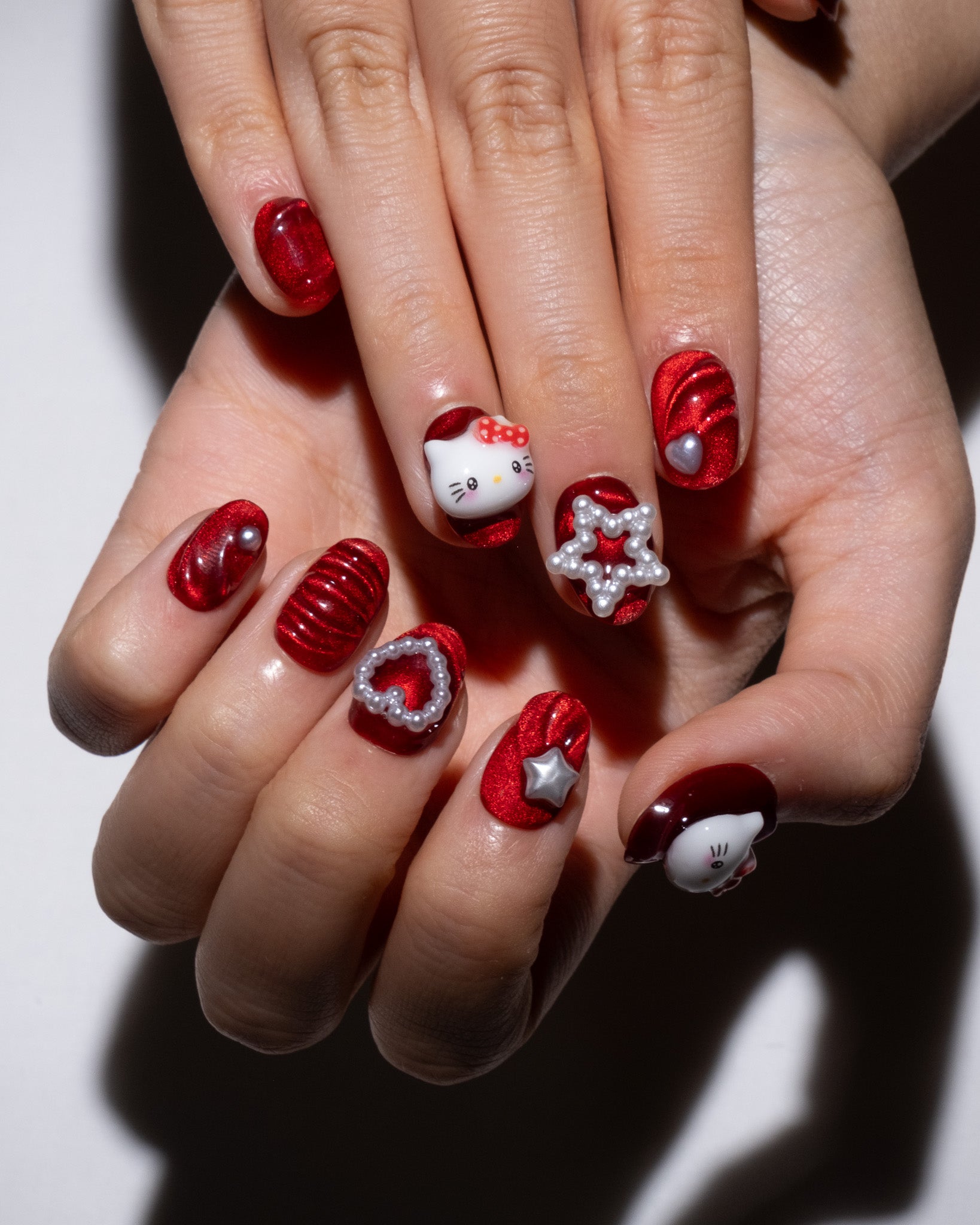 red cateye press on nails