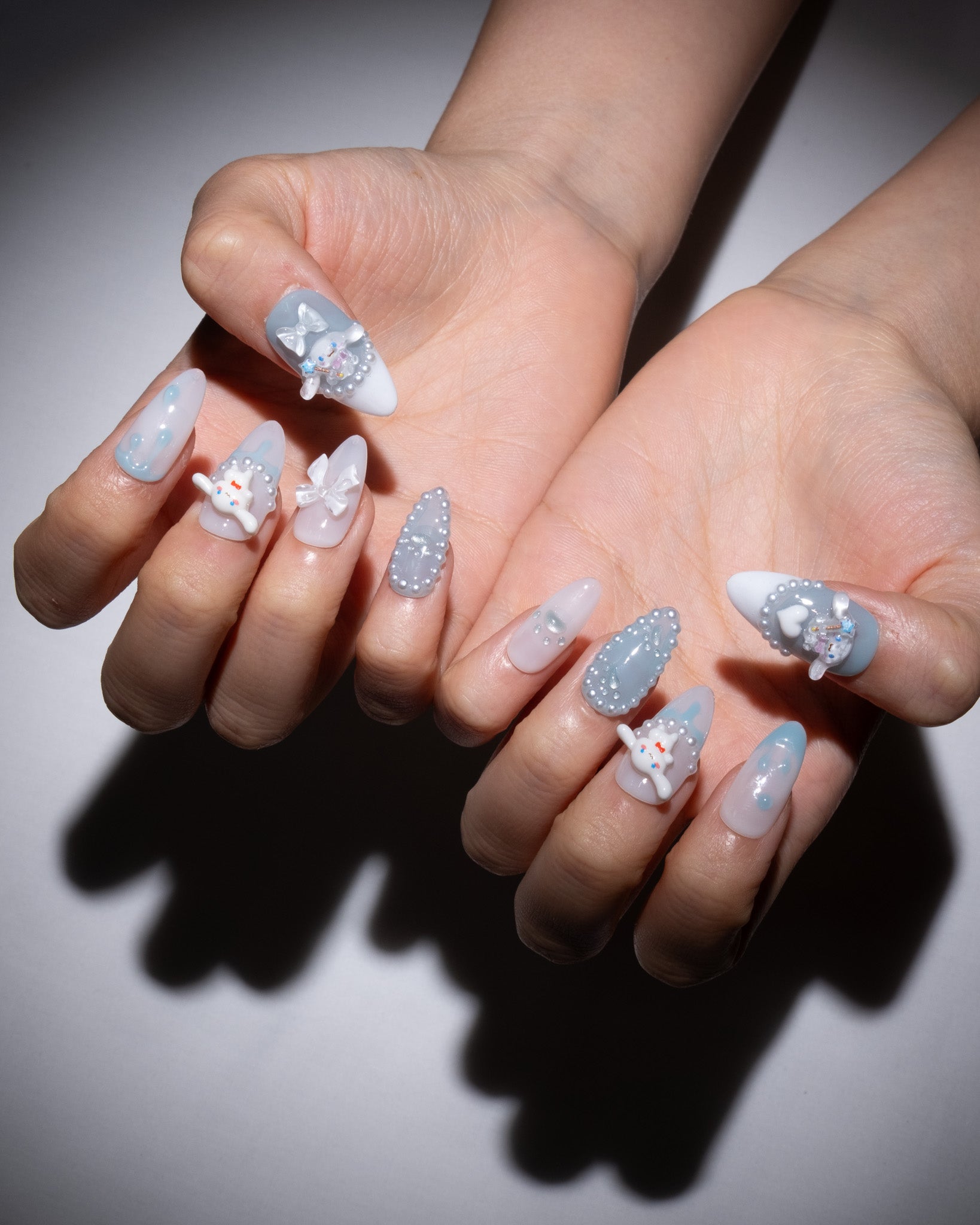 milky blue press on nails