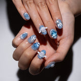 blue cat eye press on nails