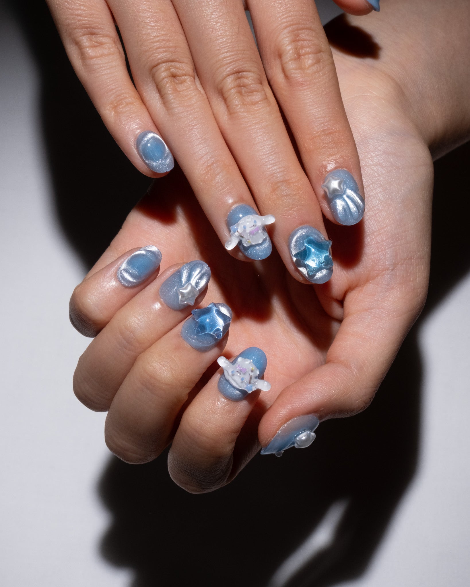 blue cat eye press on nails