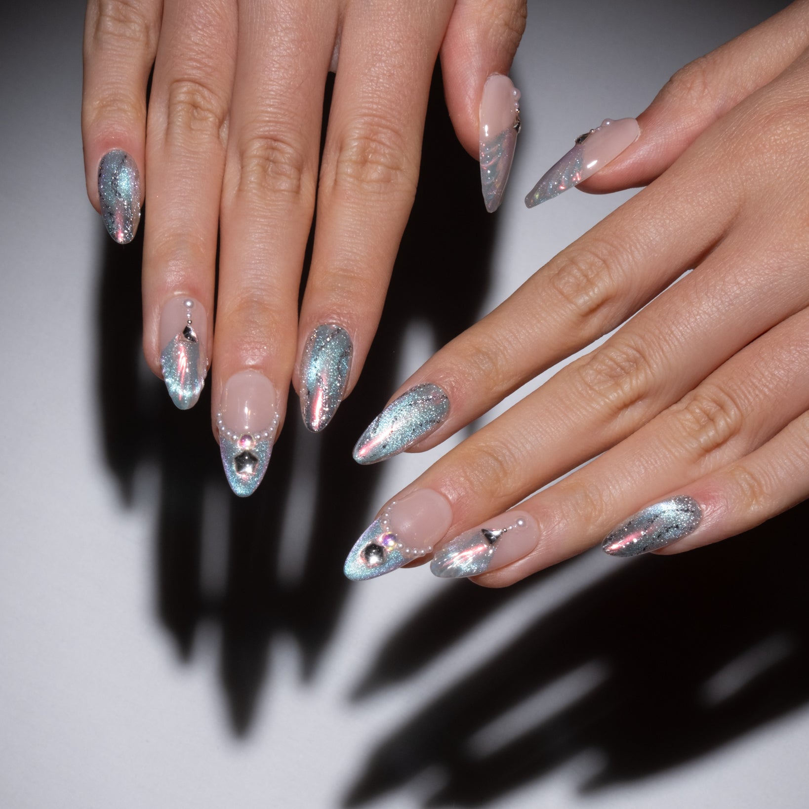 glitter blue press on nails